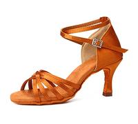 HIPPOSEUS Women's Latin Dance Shoes Tan Open Toe Ballroom Salsa Dance Practice Shoes 3 inch Heel,5.5 UK