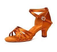 HIPPOSEUS Women's Latin Dance Shoes Tan Open Toe Ballroom Salsa Dance Shoes 2 inch Heel,5.5 UK
