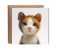Hippowarehouse 2D felt style calico with flower headband Personalised Card. 15cm x 15cm with envelope for him for her Funny Cards for Men and Women Blank inside option