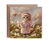 Hippowarehouse 2D felt style cat pink floral graduation Personalised Card. 15cm x 15cm with envelope for him for her Funny Cards for Men and Women Blank inside option