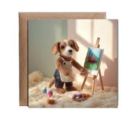 Hippowarehouse 2D felt style dog artist Personalised Card. 15cm x 15cm with envelope for him for her Funny Cards for Men and Women Blank inside option