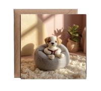 Hippowarehouse 2D felt style dog reading on a beanbag Personalised Card. 15cm x 15cm with envelope for him for her Funny Cards for Men and Women Blank inside option