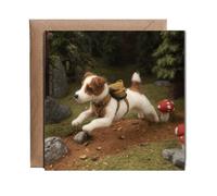 Hippowarehouse 2D felt style Jack Russel explorer Personalised Card. 15cm x 15cm with envelope for him for her Funny Cards for Men and Women Blank inside option