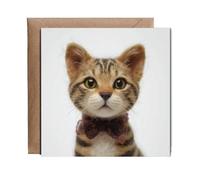 Hippowarehouse 2D felt style Tabby cat with bow tie Personalised Card. 15cm x 15cm with envelope for him for her Funny Cards for Men and Women Blank inside option