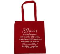 Hippowarehouse 30 years, decades, months, weeks, days, hours, minutes Tote Shopping Gym Beach Bag 42cm x38cm, 10 litres