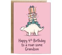 Hippowarehouse 4th Birthday Card for Grandson, Playful Stegosaurus Card - A6 with envelope for him for her Funny Cards for Men and Women