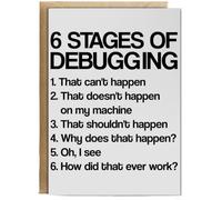 Hippowarehouse 6 Stages of debugging Birthday Card A5 Personalised with envelope for him for her Funny Cards for Men and Women Blank inside option