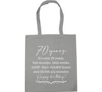 Hippowarehouse 70 years, decades, months, weeks, days, hours, minutes Tote Shopping Gym Beach Bag 42cm x38cm, 10 litres
