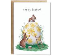 Hippowarehouse A Bunny Easter Card with Little Rabbits and Painted Eggs Personalised Card A6 with envelope for him for her Funny Cards for Men and Women Blank inside option