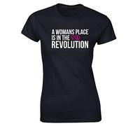 Hippowarehouse A Womans Place is in The Revolution Womens Fitted Short Sleeve t-Shirt (Specific Size Guide in Description) Black
