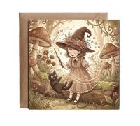 Hippowarehouse A young witch casting spells Personalised Card. 15cm x 15cm with envelope for him for her Funny Cards for Men and Women Blank inside option