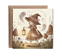 Hippowarehouse A young witch ghost hunting Personalised Card. 15cm x 15cm with envelope for him for her Funny Cards for Men and Women Blank inside option
