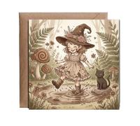 Hippowarehouse A young witch playing in mud Personalised Card. 15cm x 15cm with envelope for him for her Funny Cards for Men and Women Blank inside option