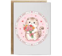 Hippowarehouse adorable British fold cat holding flowers Personalised Card A6 with envelope for him for her Funny Cards for Men and Women Blank inside option