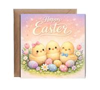 Hippowarehouse Adorable chicks Happy Easter Personalised Card. 15cm x 15cm with envelope for him for her Funny Cards for Men and Women Blank inside option