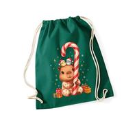 Hippowarehouse Adorable Christmas Capybara in Pyjamas with Festive Candy Cane Drawstring Cotton School Gym Bag 37cm x 46cm, 12 litres