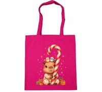 Hippowarehouse Adorable Christmas Capybara in Pyjamas with Festive Candy Cane Tote Shopping Gym Beach Bag 42cm x38cm, 10 litres