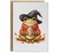 Hippowarehouse Adorable Cosy Halloween Frog with Witches Hat in Autumn Season Personalised Card A5 with envelope for him for her Funny Cards for Men and Women Blank inside option