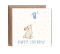 Hippowarehouse Adorable Happy first Birthday boy bunny Personalised Card. 15cm x 15cm with envelope for him for her Funny Cards for Men and Women Blank inside option
