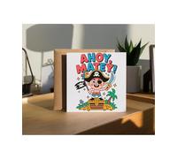 Hippowarehouse Ahoy Matey Kiddy pirate Personalised Card. 15cm x 15cm with envelope for him for her Funny Cards for Men and Women Blank inside option