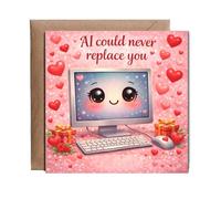 Hippowarehouse AI could never replace you, valentines day, anniversary Personalised Card. 15cm x 15cm with envelope for him for her Funny Cards for Men and Women Blank inside option