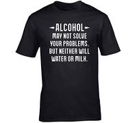 Hippowarehouse Alcohol May Not Solve Your Problems But Neither Will Water Or Milk Unisex Short Sleeve t-Shirt (Specific Size Guide in Description) Black