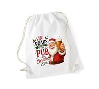 Hippowarehouse All roads lead to the pub on christmas eve Drawstring Cotton School Gym Bag 37cm x 46cm, 12 litres