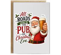 Hippowarehouse All roads lead to the pub on christmas eve Personalised Card A6 with envelope for him for her Funny Cards for Men and Women Blank inside option