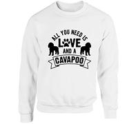 Hippowarehouse All You Need is Love and a Cavapoo Unisex Jumper Sweatshirt Pullover (Specific Size Guide in Description) White