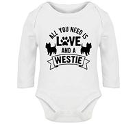 Hippowarehouse All You Need is Love and a Westie West Highland Terrier Baby Vest Bodysuit (Long Sleeve) Boys Girls White