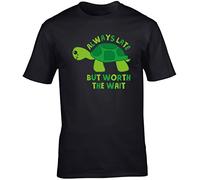 Hippowarehouse Always Late but Worth The Wait - Turtle Unisex Short Sleeve t-Shirt (Specific Size Guide in Description) Black