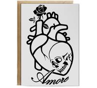 Hippowarehouse Amore Skull Heart Tattoo Flash Pocket Personalised Card A6 with envelope for him for her Funny Cards for Men and Women Blank inside option