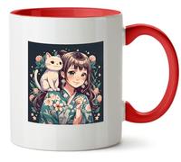 Hippowarehouse Anime Cat Girl Printed Mug Various Colour Options Ceramic Cup Kitchenware 11oz
