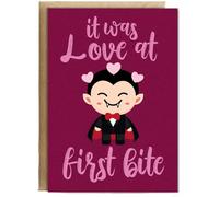 Hippowarehouse Anniversary Card Halloween Vampire Theme Love at First Bite Personalised Card A6 with envelope for him for her Funny Cards for Men and Women Blank inside option