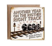 Hippowarehouse Another Year On The Right Track: Happy Birthday To Our Favourite Engineer Personalised Card. 15cm x 15cm with envelope for him for her Funny Cards for Men and Women Blank inside option