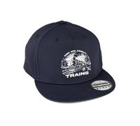 Hippowarehouse Ask me About Trains Premium Printed 5 Panel Flat Peak Cotton Snapback OneSize Adults Navy