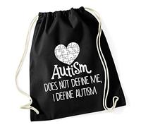 Hippowarehouse Autism does not define me, I define autism Drawstring Cotton School Gym Bag 37cm x 46cm, 12 litres