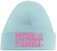 Hippowarehouse Autism is Not Contagious But The Smile is - Autism Awareness Embroidered Beanie Hat Blue with Baby Pink Stitch