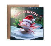 Hippowarehouse axolotl Merry Christmas Personalised Card. 15cm x 15cm with envelope for him for her Funny Cards for Men and Women Blank inside option