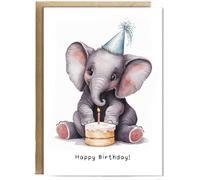 Hippowarehouse Baby Elephant Birthday Card Adorable Animal Watercolour Illustration Personalised Card A5 with envelope for him for her Funny Cards for Men and Women Blank inside option