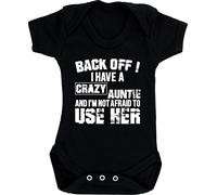Hippowarehouse Back Off ! I Have A Crazy Auntie and I'm Not Afraid to Use Her Baby Vest Bodysuit (Short Sleeve) Boys Girls Black