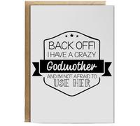 Hippowarehouse Back off! I have a crazy Godmother and I'm not afraid to use her Birthday Card A5 Personalised with envelope for him for her Funny Cards for Men and Women Blank inside option
