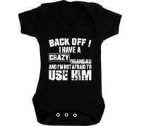 Hippowarehouse Back Off ! I Have A Crazy Grandad and I'm Not Afraid to Use Him Baby Vest Bodysuit (Short Sleeve) Boys Girls Black