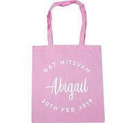 Hippowarehouse Bat Mitzvah Your Name Date PERSONALISED Tote Shopping Gym Beach Bag 42cm x38cm, 10 litres
