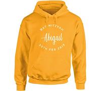 Hippowarehouse Bat Mitzvah Your Name Date PERSONALISED unisex Hoodie hooded top (Specific size guide in description) Gold