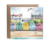 Hippowarehouse beach huts at the seaside Personalised Card. 15cm x 15cm with envelope for him for her Funny Cards for Men and Women Blank inside option