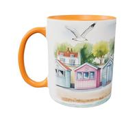 Hippowarehouse Beach Huts at the Seaside Printed Mug Various Colour Options Ceramic Cup Kitchenware 11oz