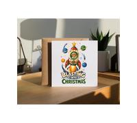 Hippowarehouse Bear Astronaut Blasting into Christmas space Personalised Card. 15cm x 15cm with envelope for him for her Funny Cards for Men and Women Blank inside option