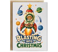 Hippowarehouse Bear Astronaut Blasting into Christmas space Personalised Card A5 with envelope for him for her Funny Cards for Men and Women Blank inside option