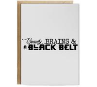 Hippowarehouse Beauty, Brains & a Black Belt Birthday Card A5 Personalised with envelope for him for her Funny Cards for Men and Women Blank inside option